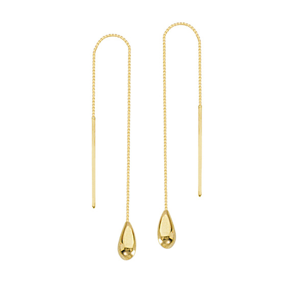 14K Gold Tear Drop Box Chain Threader Earrings
